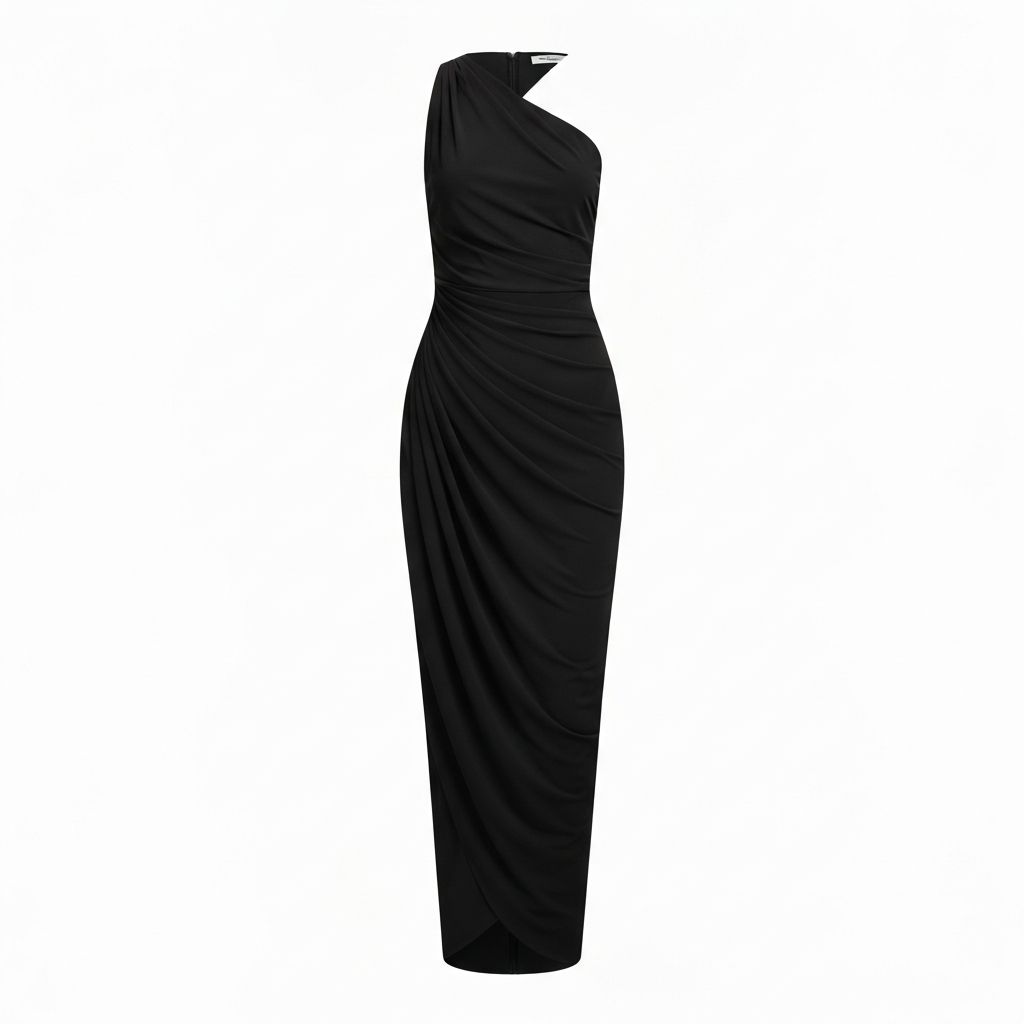 Reiss Twill-Jersey Draped Midi Dress in Black