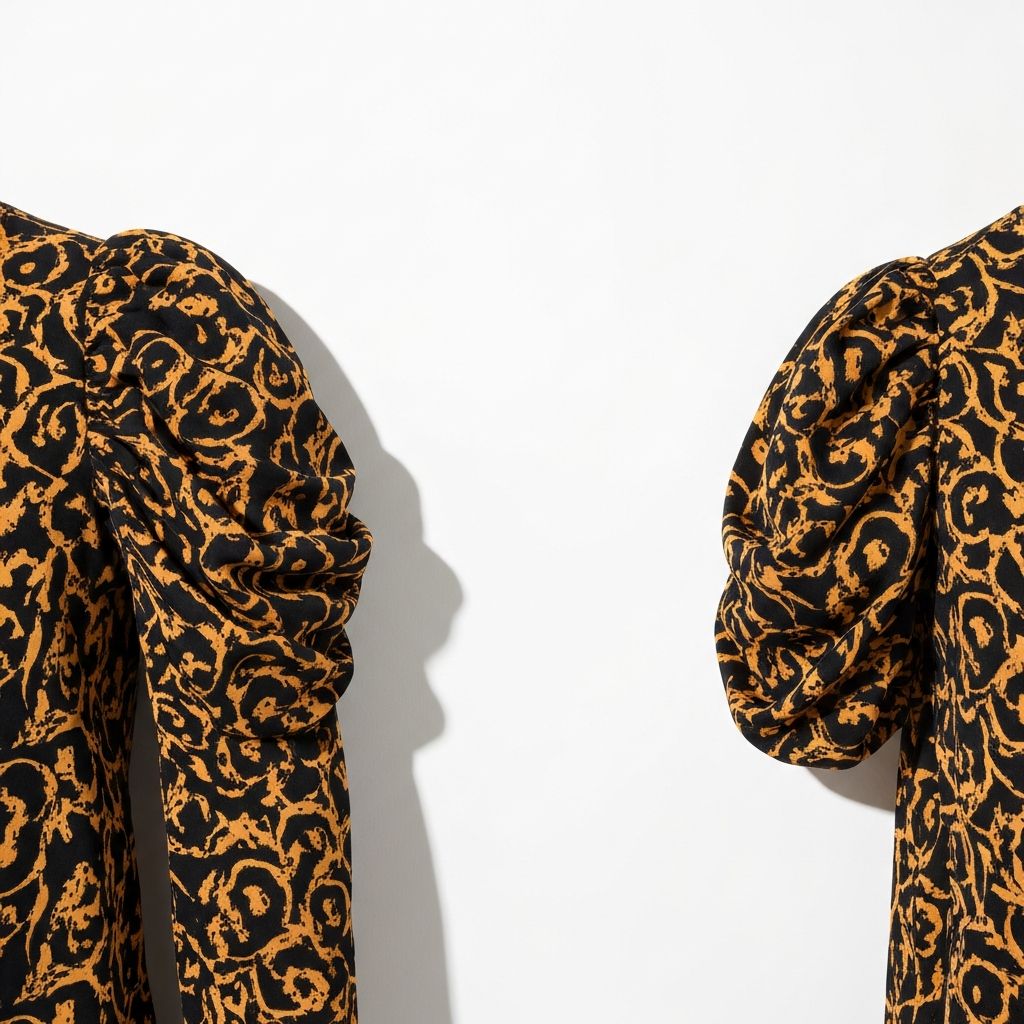 Destree Blurry Black & Ochre Top With Puff Sleeves